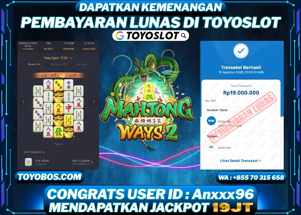 TOYOSLOT - BUKTI KEMENANGAN Mahjong Ways 2 Rp19,000,000,- LUNAS